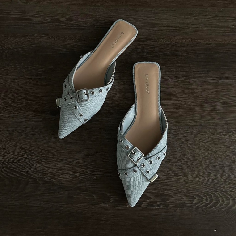 Fashion Nova Blue Flats with Studded Straps